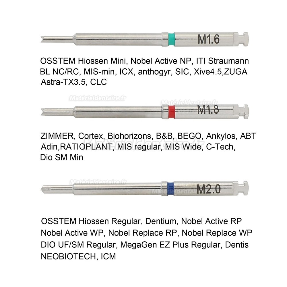 Kit universel d'extraction de vis cassées d'implant compatible avec l'outil de réparation Neobiotech SR